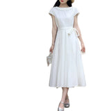 [Miss Yuki] Design Sense With Boat Collar Dress 2026 Summer New Korean High-End Feel Skirt Tide