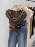 Ins Design Collared Shoulder T-Shirt Women's Short-Sleeved Summer Short-Sleeved Bloat To The Waist Sexy Pure Lust Sympathetic Girl