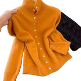 KANING Orange Collar Star Buckle Knitted Cardigan Women's New Spring 2026 High-End Soft-Collared Sweater