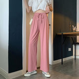 Autumn Thin Ice Broad Leg Pants Women High-Waist Loose Thinning Feeling In The Tide Students Slack Straight Trousers