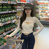 Pure Long-Sleeved T-Shirt Girl Autumn Hottie Sexy Bottom Shirt Design Careful Tight Short Low-Thorac Top