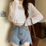 KANING Thin Hollow Knitted Jersey Girl 2026 Autumn And Summer New Loose Wearing Gas Short Outer Hoodie Jersey Woman