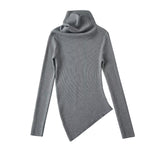 Autumn And Winter Half-Neck Long-Sleeved Knitted Top Girl Slimming Irregular Waist Long Bottom Sweater