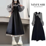 French Black Long-Sleeved Dress Women's Autumn And Winter 2025 New Small Man Into Autumn A Complete Set