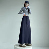 Grey Sports Skirt Women Spring And Autumn New High-Waist Straight Open Fork A-Style Half-Dress Pendant Skirt Long Skirt