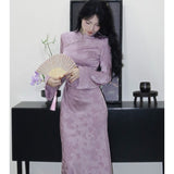 New Chinese Women's Dress 2025 Spring Improved Cheongsam High-End Exquisite Temperament Famous National Style Purple Buckle Dress