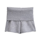 Autumn Maillard Wear Temperament Shoulder Sweater Oblique Shoulder Design Loose Knit Shirt Shorts Two Sets Of Women