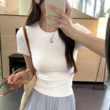 Solid Color Short-Sleeved T-Shirt Woman 2026 Summer Slimy Korean Commuting