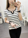 V Striped Short-Sleeved V-Neck Short-Sleeved T-Shirt For Women's Summer New Korean Version Of The Stylish Short-Sleeved Bottom Topess