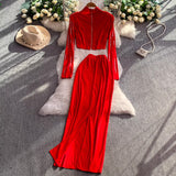 Ins Light Luxury Heavy Industry Diamond Nail Beads Half-High Collar Short Top + High Waist Thin Bag Hip Skirt Set