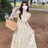 New Temperament Fresh And Gentle Wind Collar Folded Flower Dress Women Summer Waist Thin A Word Long Dress