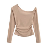 Autumn New Blogger Pure Lusty Slant Shoulder Plus Velvet Long Sleeve Bottom Shirt