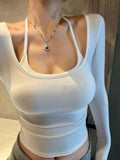 Rongde Velvet Pure Autumn And Winter Pure Lust Wind Fake Two Hanging Neck Repair Slimming Waist Sweet Hot Girl On The Long Sleeve