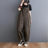 Loose Literature And Art Casual Back Pants Fat Sister Large Size Women's Summer Solid Color Big Pocket Workwear Harlan Pants
