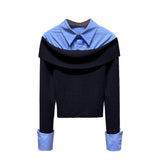 One-Word Shoulder-To-Shoulder Two-Piece Shirt Collar Top In The Spring 2025 New High-Intellectual College Style Slim Thin Knitwear