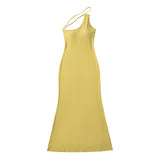 Pure Breeze Summer With Chest Cushions Inclined Shoulder Dress Irregularly Received Waist A-Character Dress Dress Dress Dress