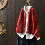 High-End Knitted Cardigan Coat Women's Autumn Dress New Retro Art Relaxed Leisure Long-Sleeved Sweater Coat