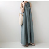 Summer New Design Feel Solid Color Loose Sleeveless Hanging Neck Leisure Vest Dress With Thin Belly