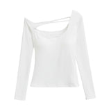 Pure Hottie Sexy Slim Thin Shoulder Long-Sleeved T-Shirt Inside The Bottom Blouse Plus Bra Slender