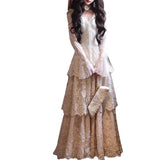 Autumn And Winter French Retro Light Wedding Dress Three-Layer Tower Lace Cake Skirt Heavy Industry Lotus Leaf V Collar Long Skirt Temperament Skirt