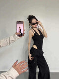 Vintage Lace Splicing Slinging Joint Bodysuit Woman Summer New Tight Air Inside The Net Red Top