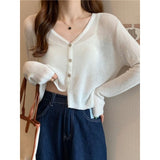 Collar Sunscreen Knitted Cardigan Women's Summer Thin Chic Air-Conditioning Shirt Coat High Waist Thin Short Hooded Top
