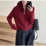 KANING Solid Colored Double Zipper Knitted Rial 2026 Autumn/Winter New Design Sweater Coat