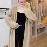 Korean Version Of Soft-Colonly Pure Color Knitted Cardigan Women 2026 Early Autumn New Loose Lazy Wind Long Sweater Coat