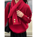 KANING Korean Lazy Sweater 2026 New Winter Fashion Exploding Scarf Knitted T-Shirt