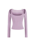 One-×Ö Collars With Long-Sleeved T-Shirt Purple Slim Slim Top Temperament Side-On-Shoulder-To-Wear T-Shirt