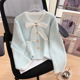 KANING Sweet Lace Collar Bow Knitted Cardigan 2026 Autumn New Small Scented Sweater Coat Woman