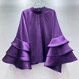 Fashion Elegant Temperament Commuting Lotus Horns Sleeves With Autumn Dress High-End Shirt Women's Top