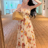 [Komo Lake Garden] Black Standard Folded Large Dress Dress Women 2026 Summer New Broken Flower Slings Long Skirt