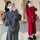 KANING Pregnant Women's Fascin Swollen Sweater Loose Large Version Of Meat Masked Nine-Point Broad Leg Trousers Thin Casual Sweater Set