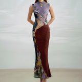 2026 Summer New Chinese Style Before And After Two Bumpy Color Printed Cheongsam Dress Women Retro Style Cheongsam Dress