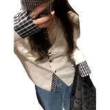 KANING Lattice Splicing Two Knitted Cardigan Women 2026 Autumn And Winter New Lazy Sweater Top Coat