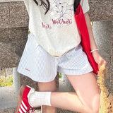 Pink Embroidery Striped Shorts Wide-Legged Women's Summer New High-Waisted Casual A-Word Sweatpants Three-Dimensional Waist Whole Piece Inside
