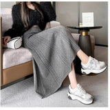 KANING Knitted Wool Skirt Half-Dress 2026 Autumn And Winter New Long Thicker Folding Skirt