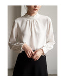 French Elegance Early Spring Commuter Wood Ear Folded Long-Sleeved Shirt Women White Inside Coat