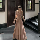 Simple Set V-Neck Waist-Skinny Dress Women's Autumn Winter Temperament Tied With A Thin A-Word Swing Dress