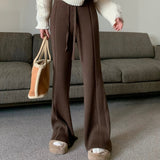 KANING Knitted Pit Wide Legs Women's 2026 Autumn New High Waist Drawstrings Elegy Skinny Casual Pants