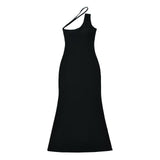 Pure Breeze Summer With Chest Cushions Inclined Shoulder Dress Irregularly Received Waist A-Character Dress Dress Dress Dress