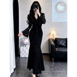 Sexy Purple V-Neck Lace Dress Femininity Bodybrets With Hip Dress Fishtail Dress