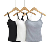 Hottie Pure-Stuane Summer Leather Buckle Design With Chest Pad Sling Vest Slimming Skinny Bottom Sleeveless Top