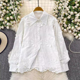 French Niche Three-Dimensional Sunflower Embroidered Collar Long-Sleeved Shirt Women's Autumn 2025 Shirt Loose Thin Top