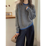 KANING Korean Round-Neck Color Knitted Shirt Women 2026 New Lazy Wind Loose Long-Sleeved Head Sweater