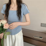 Pure Desire Ins Square Collar Korean Version Of Slimming Short-Sleeved T-Shirt Women's Summer Fashion Short Fashion Thin Bottom Shirt Topess Women T