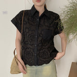 Embroidery Flowers Hollow Shirt Women's Short Sleeves 2026 Summer New Korean Version Of Thin Loose Collar Top