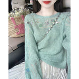 New On Spring XUAN XIAO JIE Dopamine Green Sleenquin Knitwear