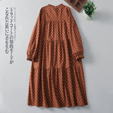 2026 Spring Literature And Art Loose Age Reduction Slim Splicing Long Dress Retro Print Wave Long-Sleeved Dress Woman